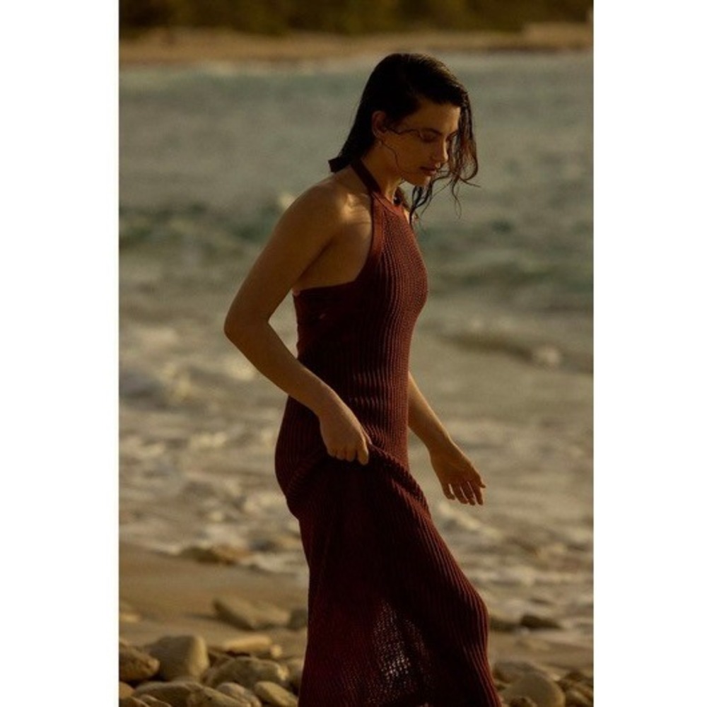 Beach Riot x Anthropologie Halter Crochet Cover Up Dress Women Size M Rust Brown